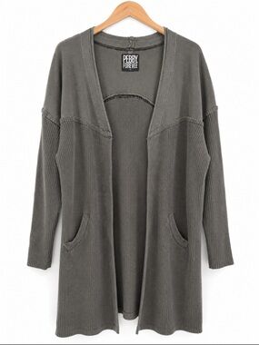 Pebby Forevee Open-Front Charcoal Ribbed Cardigan